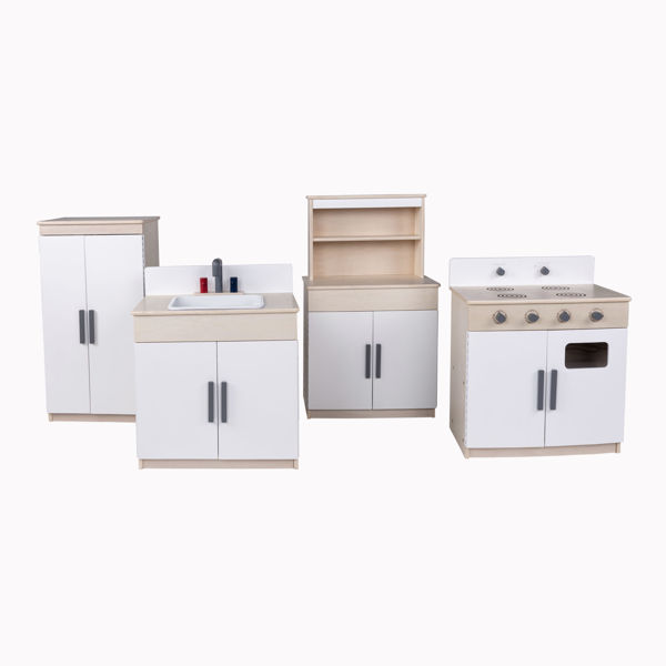 Picture of 4 Piece Complete Kitchen Set WHITE WOOD STAINED , UNASSEMBLED